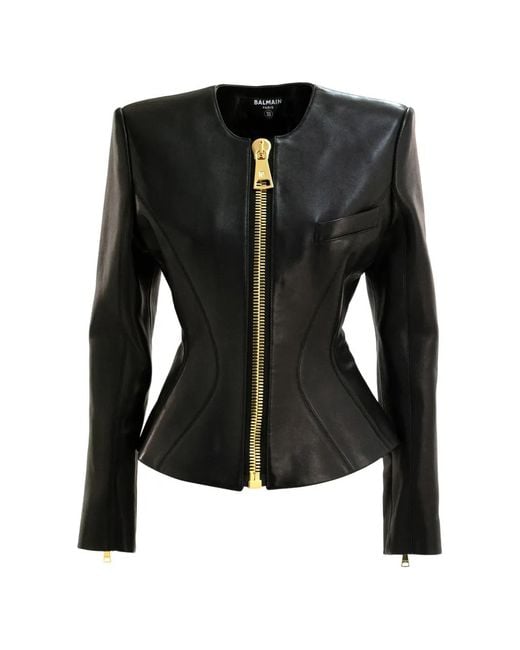 Balmain Black Zip-Up Leather Jacket