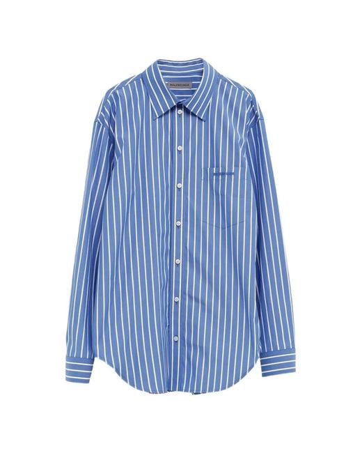 Balenciaga Blue Logo-Embroidered Shirt for men