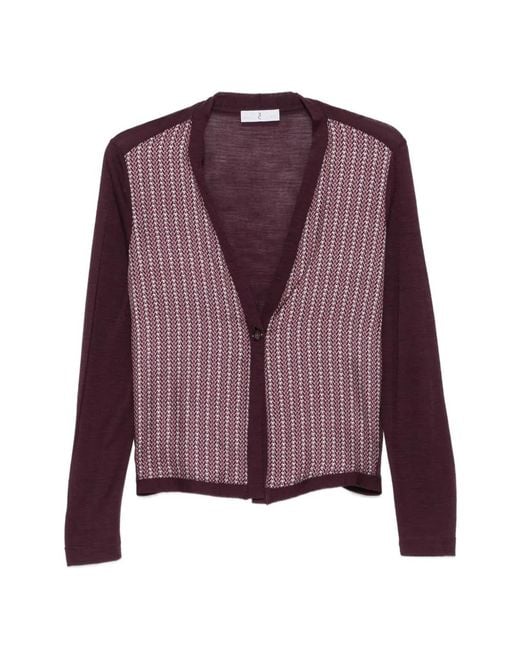 Whyci Purple Patterned V-Neck Cardigan