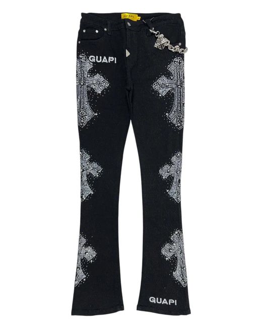GUAPI Black Rhinestone Cross Distressed Jeans for men