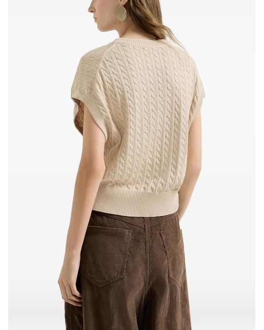 Brunello Cucinelli White Sparkling Cotton Cable-Knit Sweater