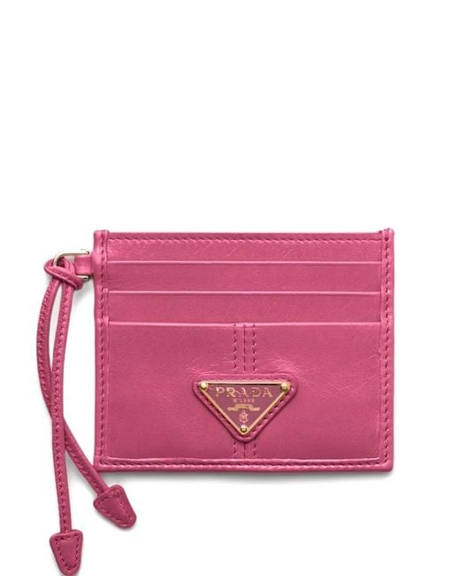 Prada Pink Logo-Plaque Leather Card Holder