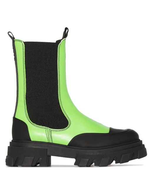 Ganni Green Chunky-Sole Ankle Boots