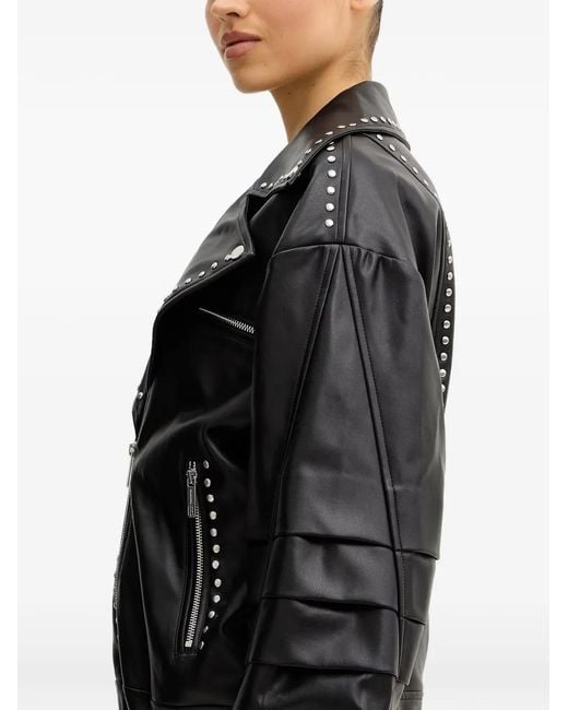 Fracomina Black Stud-Embellished Zip-Up Biker Jacket