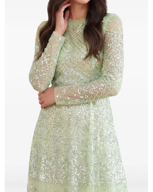 Needle & Thread Green Aurora Long-Sleeve Maxi Dress