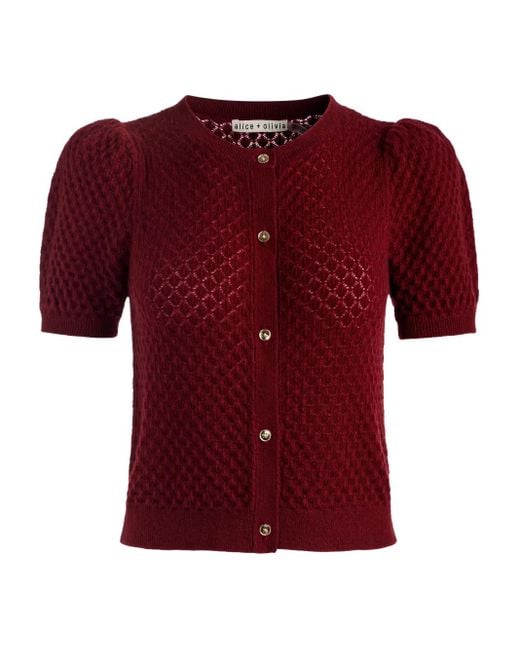 Alice + Olivia Red Sabine Puff-Sleeve Cardigan