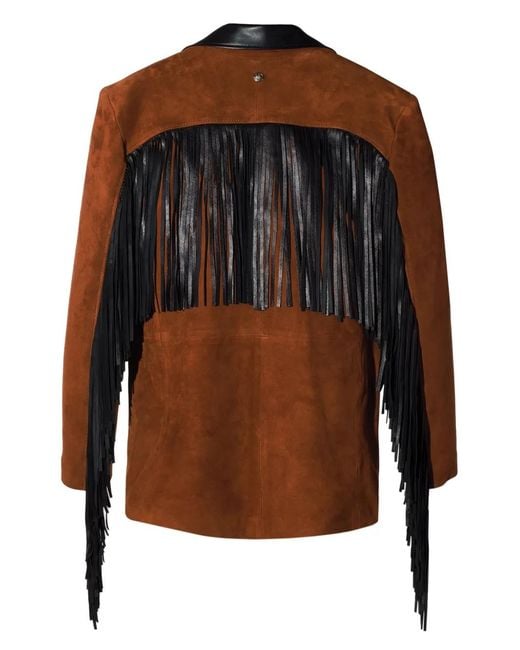 Dan Cassab Brown Patsy Fringe-Trim Suede Jacket