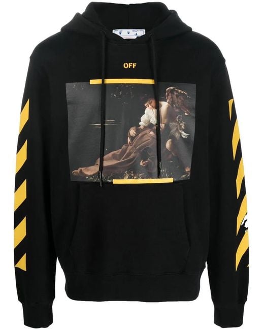Off-White c/o Virgil Abloh Black Caravaggio Print Hooded Sweatshirt for men