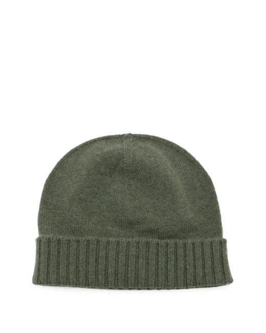 Malo Green Ribbed-Trim Beanie Hat for men