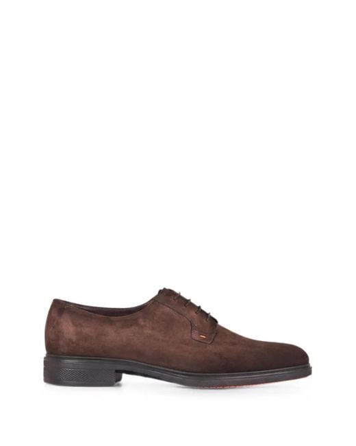 Santoni Brown Easy Derby Suede Shoes for men