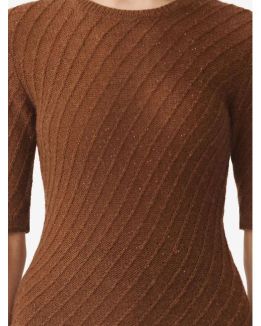 Fabiana Filippi Brown Sequin-Embellished Ribbed-Knit Jumper