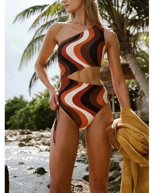 DAZE DAYZ White Sunset Wave One-Shoulder Cutout Swimsuit