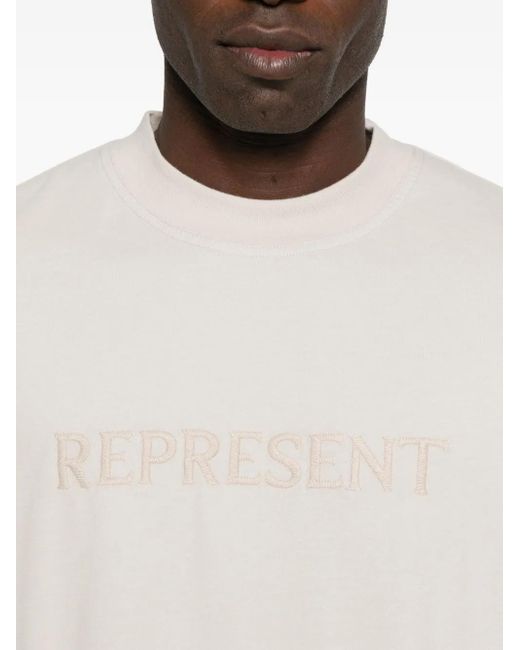 Represent White Logo-Embroidered T-Shirt for men