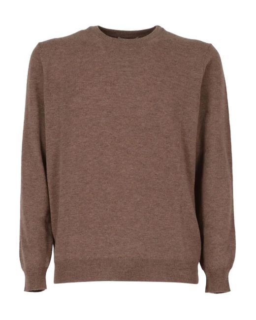 Kangra Brown Suede-Patch Crew-Neck Sweater for men