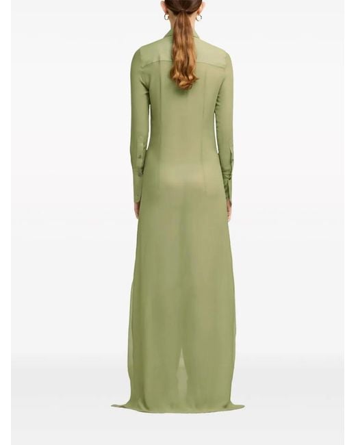 AMI Green Floor-Length Silk Shirt Dress