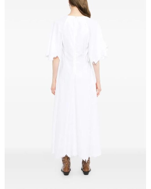 Gabriela Hearst White Frayed-Edge V-Neck Dress