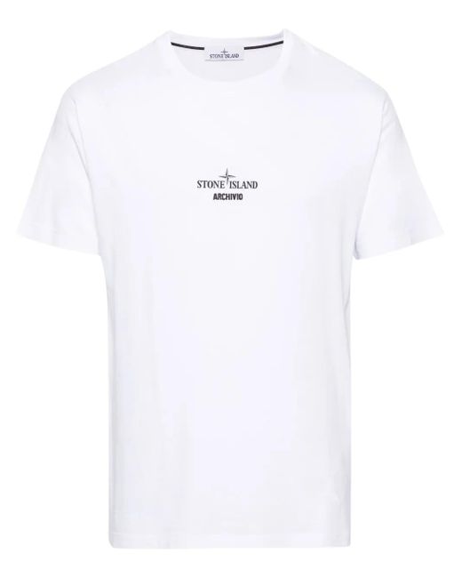 Stone Island White Logo-Print Cotton T-Shirt for men