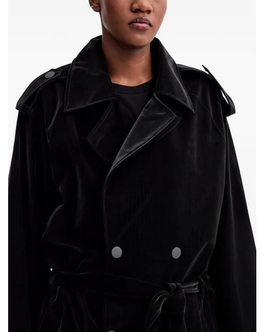 Rains Black Belted Snap-Buttoned Trench Coat