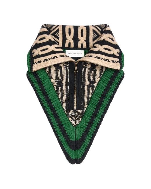 Dries Van Noten Green Jacquard Wool Collar