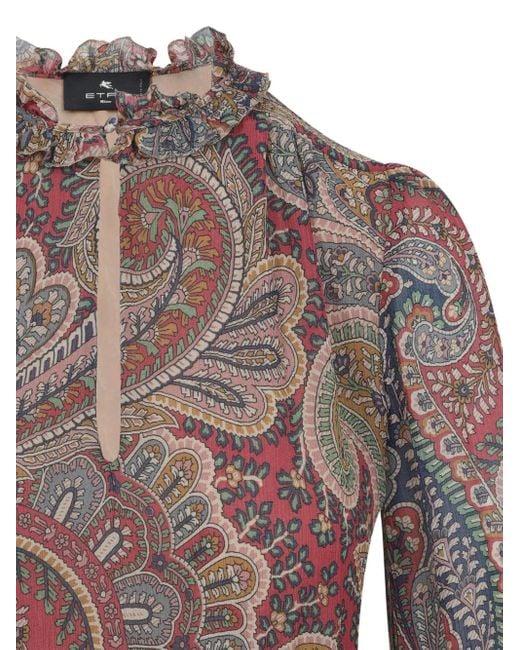 Etro Maxi-Jurk Met Paisley-Print En Ruches in het Brown