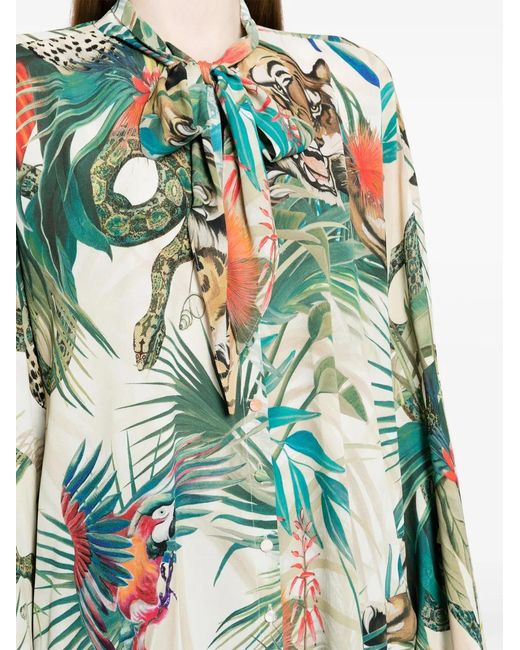 Roberto Cavalli Green Jungle Print Viscose Blouse