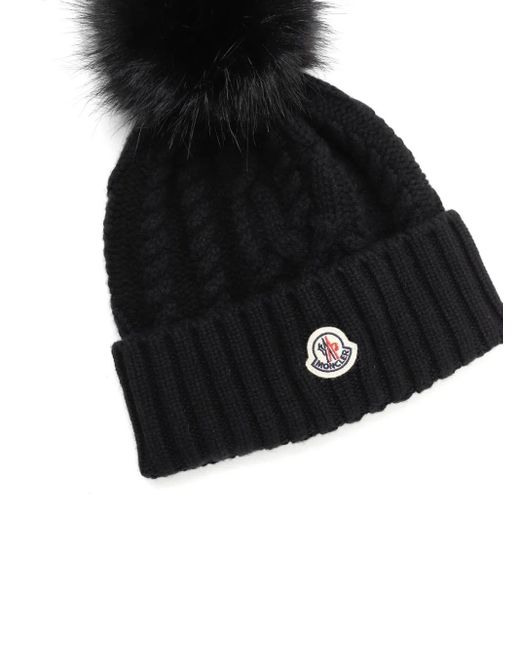 Moncler Black Cable-Knit Pom-Pom Beanie Hat