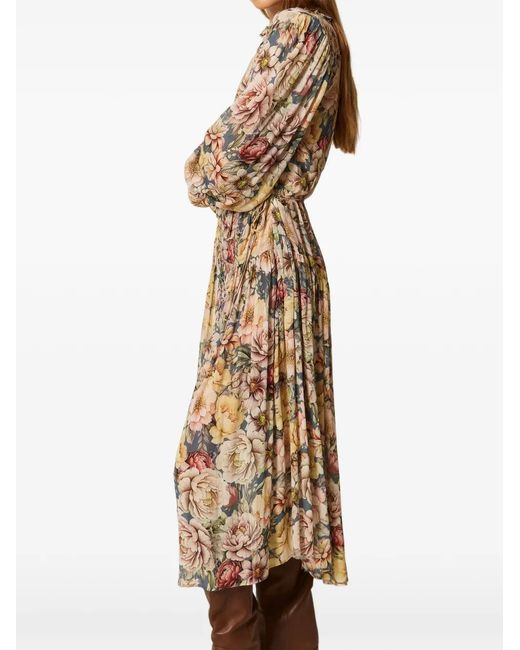 Twinset White Long Crépon Floral Dress