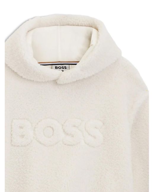 Boss White Emed-Logo Teddy-Fleece Hoodie for men