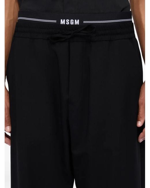MSGM Black Pantalon À Taille À Lien De Resserrage Et Logo for men