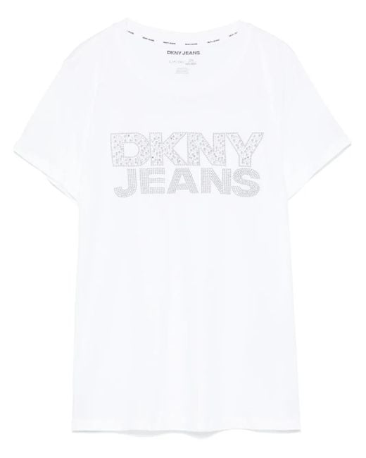 DKNY White Studded-Logo T-Shirt