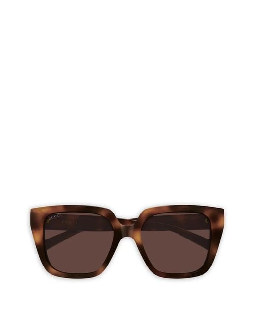 Gucci Brown Geometric-Frame Logo Sunglasses