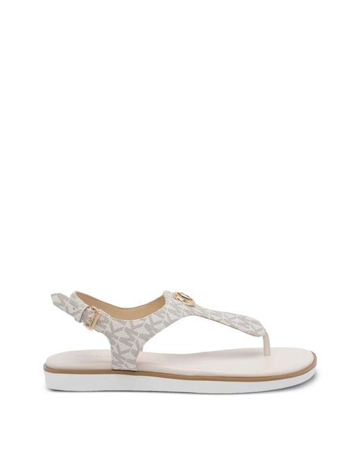MICHAEL Michael Kors White Val Logo-Plaque Round-Toe Sandals