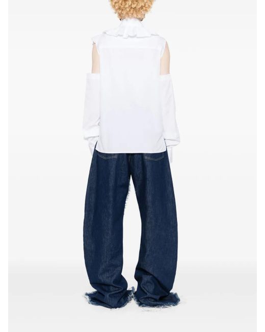Faith Connexion White Ruffle-Detail Poplin Shirt