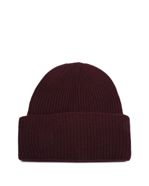 Max Mara Red Ribbed Logo Beanie