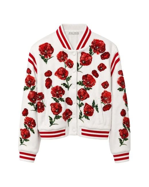 Alice + Olivia Keri Floral-Embroidered Varsity Jacket