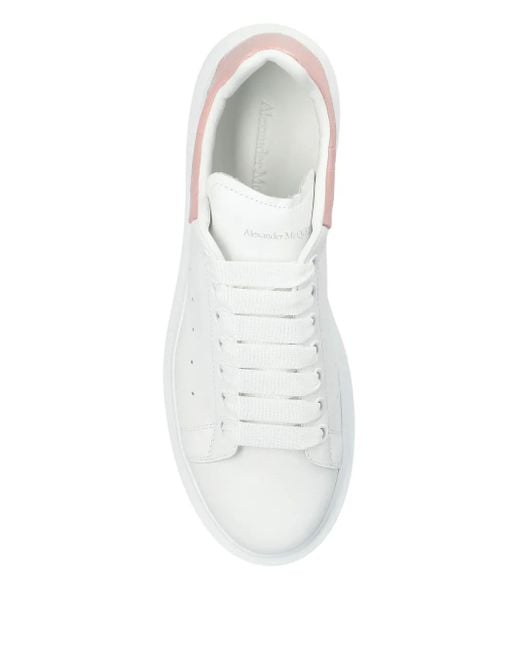 McQueen White Oversized Leather Crocodile-Effect Heel Sneakers