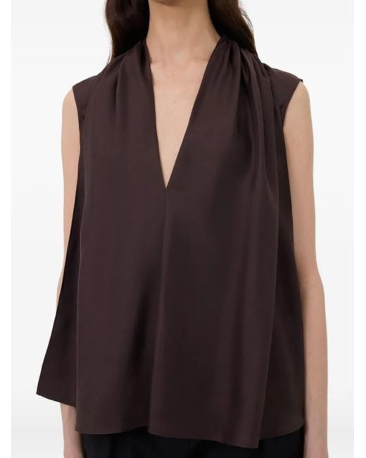 Loulou de Saison Brown Sade Gathered Sleeveless Blouse