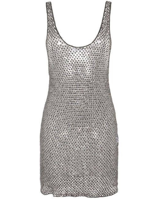 The Attico Gray Sequin-embellished Fishnet Mini Dress