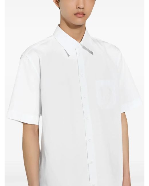 Dolce & Gabbana White Logo Embroidered Cotton Shirt for men