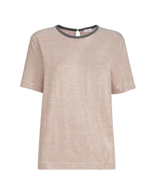 Brunello Cucinelli Natural Striped Linen T-Shirt