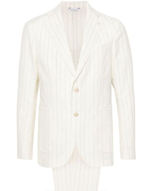 Manuel Ritz White Pinstriped Single-breasted Suit for men