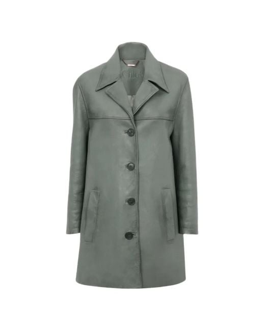 Chloé Gray Buttoned Leather Coat
