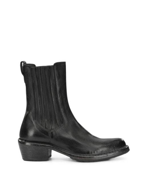 Moma Black Leather Pull-On Ankle Boots