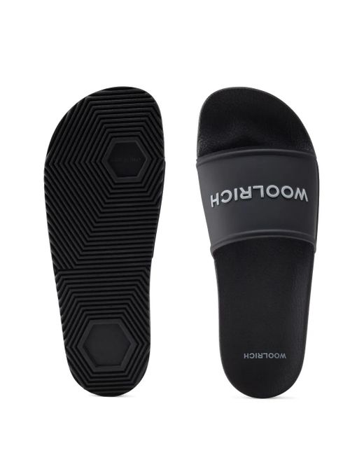 Woolrich Black Logo-Embossed Flip Flops for men
