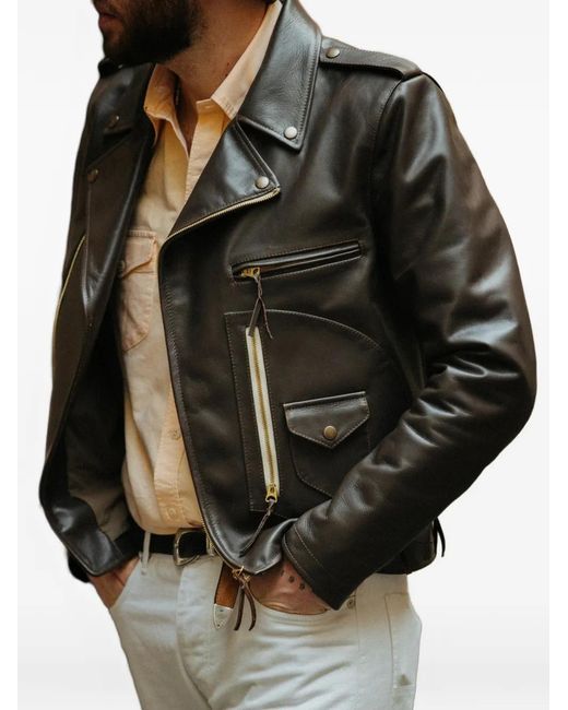 Fortela Brown Asymmetrical-Zip Leather Jacket for men