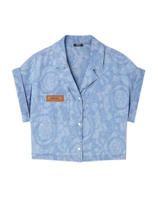 Versace Blue Barocco-Print Shirt