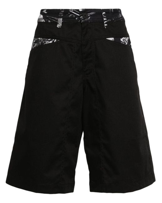 Versace Black Newspaper-patchwork Shorts for men