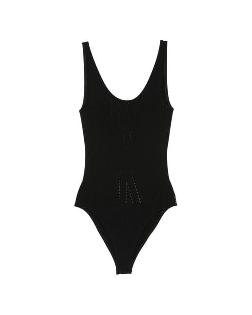 Totême Black Monogram Pointelle-Knit Swimsuit