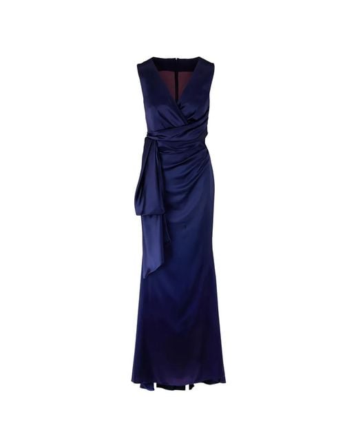 Talbot Runhof Blue Draped Sleeveless Midi Dress