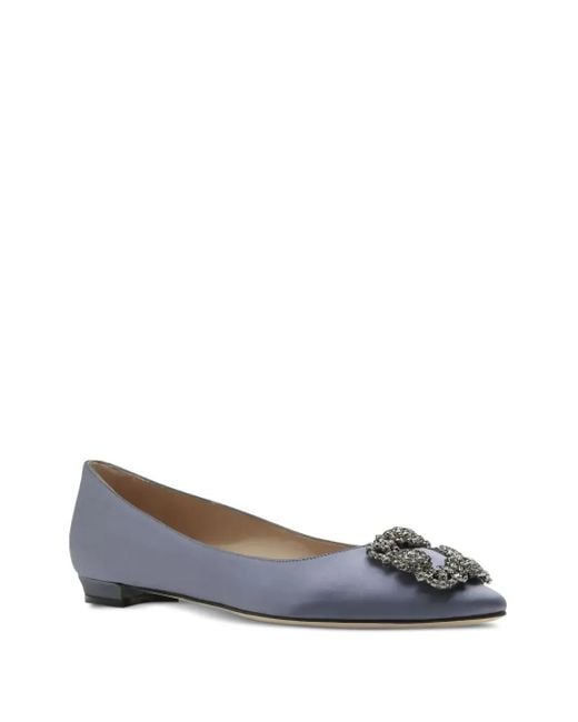 Manolo Blahnik Blue Crystal-Embellished Ballet Flats